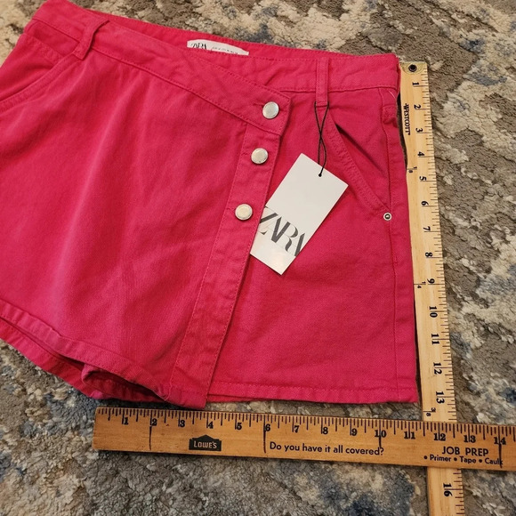 NWT Zara Hot Pink Denim Asymmetrical Skort Wrap Front Size Medium - Picture 13 of 15